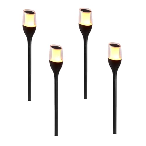 Lote de 4 antorchas solares efecto llama LED blanco cálido, 4 x FARELY H64,5 cm