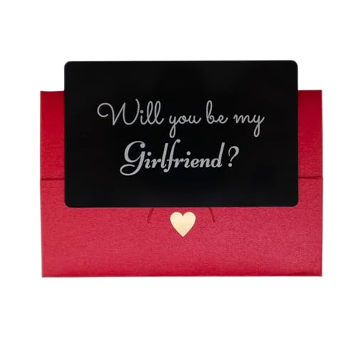 Will you be my Girlfriend? LOVE Messages Card: A Heartfelt Proposal for her/him, Hard Aluminum message card with elegant envelope - simple but powerful (Black with Red envelope)