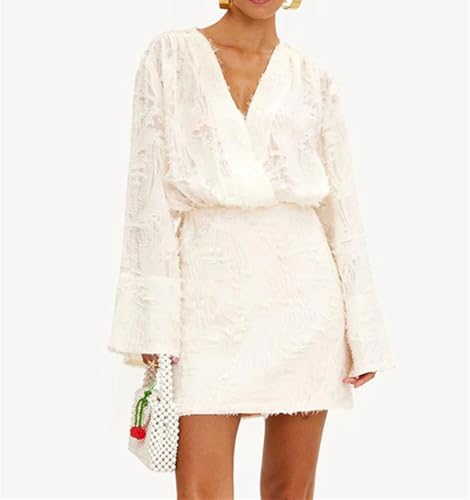 Robe fluide manches longues col en V pour masquer les complexes avec style - 4