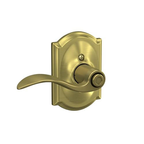 Image of SCHLAGE Accent Lever with Camelot Trim Bed and Bath Lock in Satin Brass - F40 ACC 608 CAM