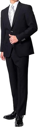 [ダブルスタンダードジャパン] オールシーズン 2つボタン シングルフォーマル アジャスター付 パンツ裾上げ済み メンズ ブラックスーツ 喪服 礼服 (AB8, 股下76cm)