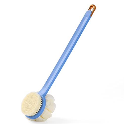 Dusch-Körperbürste, weiche Borsten und schöner Kürbis-Luffa, 35,6 cm langer Griff, Rückenschrubber für Haut, Peeling, Bad, Massageborsten, geeignet für nass oder trocken, für Männer und Frauen, Rosa