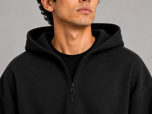 Image of Half Zipper Solid Hoodie for Men | Sweatshirt for Men