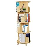 bimiti Drehbares Bücherregal Drehbar Holz Standregal Drehregal Holzregal 360° Grad Standregal CD/DVD Aufbewahrung, Multifunktionales Holz Lagerregal für Kinder & Erwachsene, 4 Stöckig