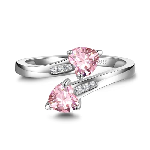 Yaresul Women Open Heart Ring Birthstone Ring for Women 925 Sterling Silver Promise Ring for her Simulated Gemstone Women Statement Rings Thumb Ring Girls Ring Band Width 2mm Adjustable Size 5~9