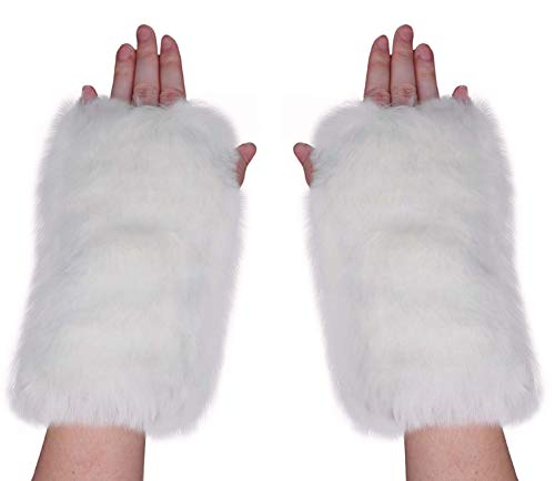 Newfancy Womens Winter Furry Mittens Faux Fur Warm Soft Fingerless Half Finger Arm Warmer Gloves White One Size