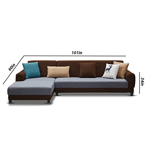 Image of Kraven LHS 6 Seater L Shape Sofa Set for Living Room (Grey Brown Fabric)