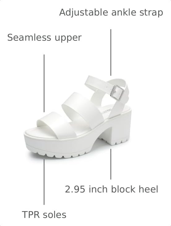 DREAM PAIRS Women's Platform Chunky Low Heel Sandals,White,8 by DREAM PAIRS - Used condition - Image 3