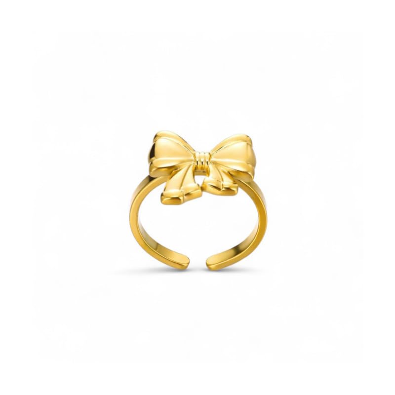 Gold Plated Stainless Steel Anti Tarnish Bow Themed Adjustable Finger Ring For Women (MYN-RNG-72140)-image-21
