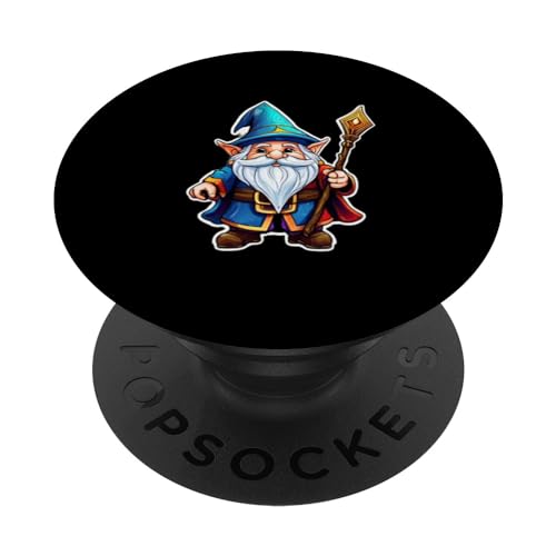 Magical Gnome Wizard Illusionist Fantasy Beard Sketch PopSockets Swappable PopGrip, Black