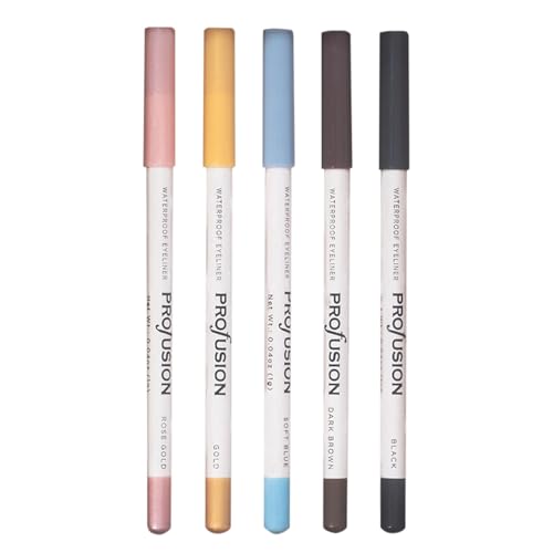 Profusion Cosmetics Eye Definers 5 PC Eye Pencil Set with Sharpener, Richly Pigmented Waterproof Eyeliner in Multiple Colors for Bold Eyecatching Looks