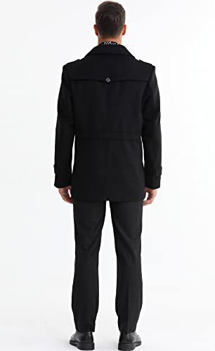 Zhpuat Mens Classic Pea Coat Notched Collar Slim Fit Single Breasted Scarf Coat Winter Warm Trench Coats #TOP3