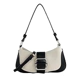 Bolso de hombro para mujer estilo vintage de piel sintética con hebilla ancha y cremallera en blanco y negro ideal para uso diario viajes fotos.
