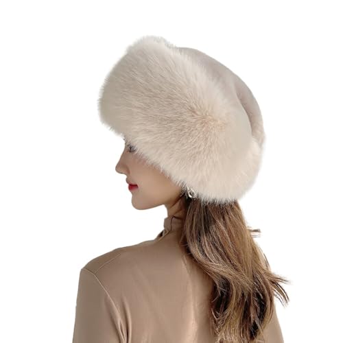 ISAKEN Pälsmössa för damer, pälsmössa, fuskpäls, varm, mjuk, pannband, mössa, klassisk, rysk fuskpäls, kosakmössa, vintermössa, resor, skidåkning, vandring, hem, komfort, hatt, Beige, M