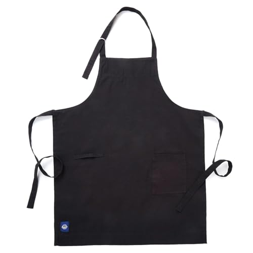 Encasa XO Delantal de cocina ajustable con bolsillos y toallero - 27'x33' - Algodón ecológico, Hogar y el Restaurante, Hombres, Mujeres, Cocina, Hornead - Negro completo
