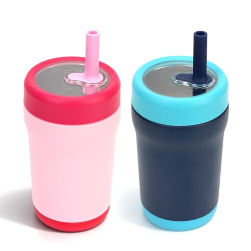Zukro 12oz Kids & Toddlers Stainless Steel Tumbler With Straw Spill Proof | Flexible Straw, Double-wall Insulated, Non-slip Cup for home, travel, Clear Tritan Lid, Dishwasher Safe, BPA Free,