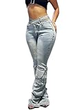 Women's Criss Cross Belt Cargo Jeans, High Waist Novelty Y2K Denim Pants Blue