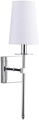 Linea di Liara Torcia Chrome Wall Sconce Wall Lighting with White Fabric Shade Modern Bathroom Wall Sconces Bedroom Wall Lamp and Hallway Wall Light Fixtures Indoor Wall Sconce, UL Listed