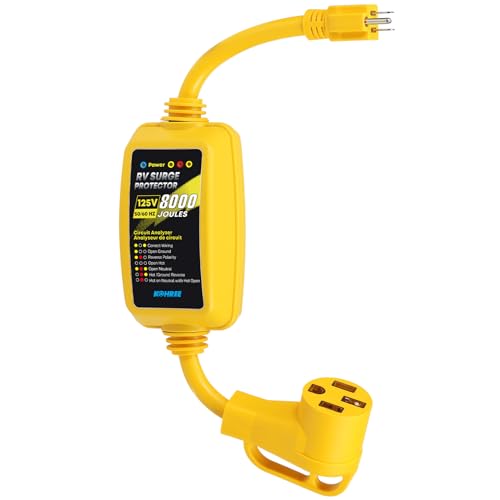 Kohree 50 Amp to 110 Volt RV Adapter with Surge Protector 8000 Joules NEMA 5-15P to NEMA 14-50R 50 Amp to 15 Amp RV Electrical Power Adapter Cord Circuit Analyzer w/LED Indicator for Camper Trailer