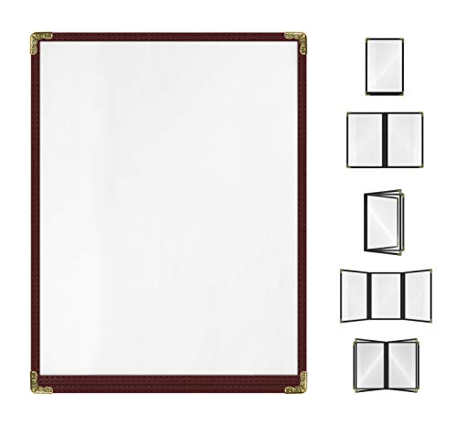Goodsmart Restaurant Menu Covers – 25 Pack Burgundy 2-View, Top-Loading Menu Holders, Vinyl &amp; Plastic Café Menu Covers, Clear Menu Sleeves, Fits 8.5" x 11", Leather-Style Design, Gold Corners