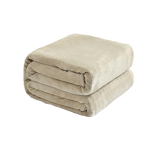 Kingole Flannel Fleece Microfiber Throw Blanket, Luxury Irovy Cream Queen Size Lightweight Cozy Couch Bed Super Soft and Warm Plush Solid Color 350GSM (90 x 90 inches)