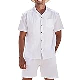 CALUOMATT Men Linen Set Casual Short Sleeve Shirt and Short Beach Set, White-XL