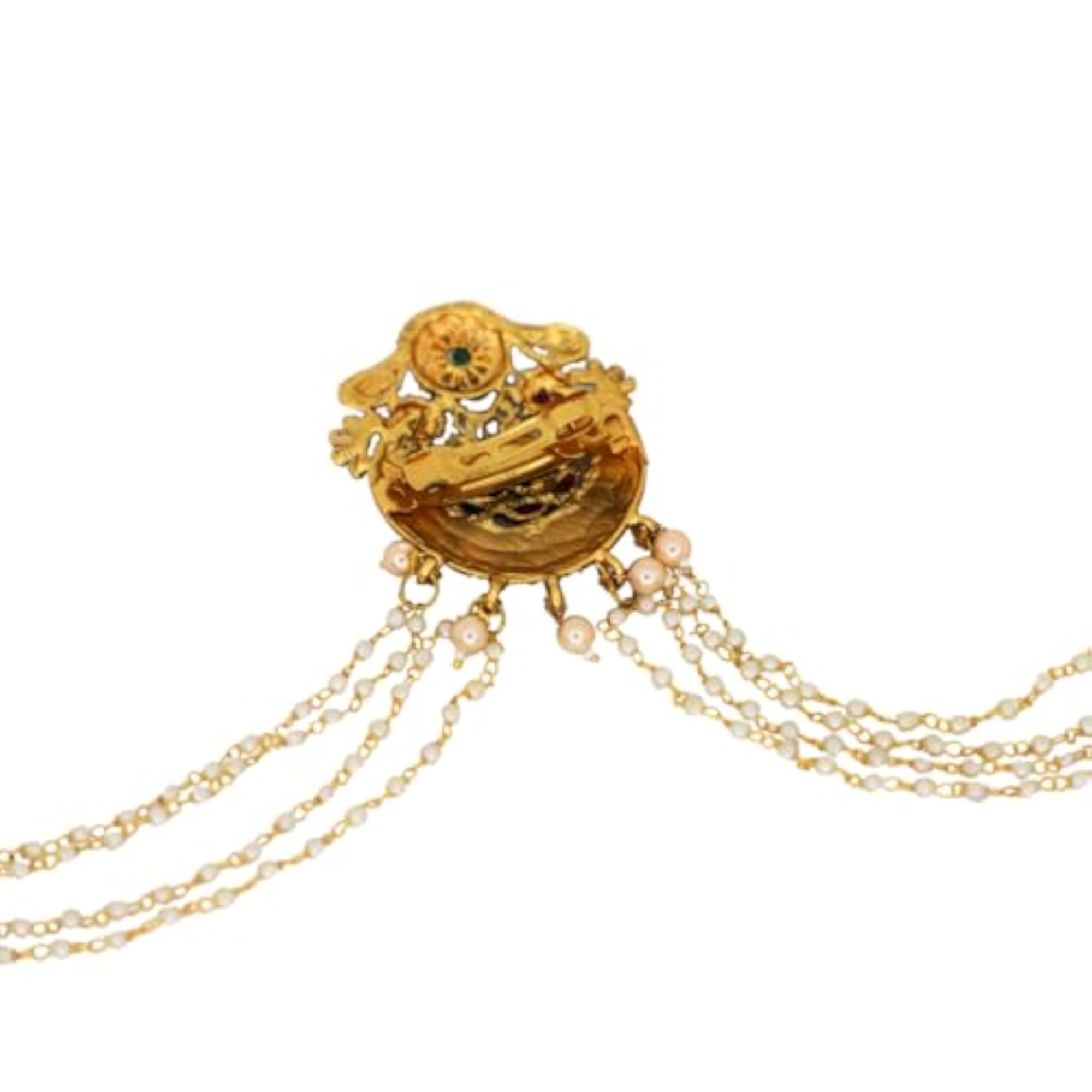 Traditional Brass Choti Hair Accessory with Antique Bead Chains