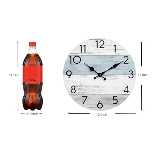 Image of KECYET Wall Clock Silent Non-Ticking Wooden Clocks Battery Operated 12 Inch Small Country Retro Rustic and Beach Style Decorative for Living Room, Kitchen, Home,Bathroom, Bedroom (Blue)