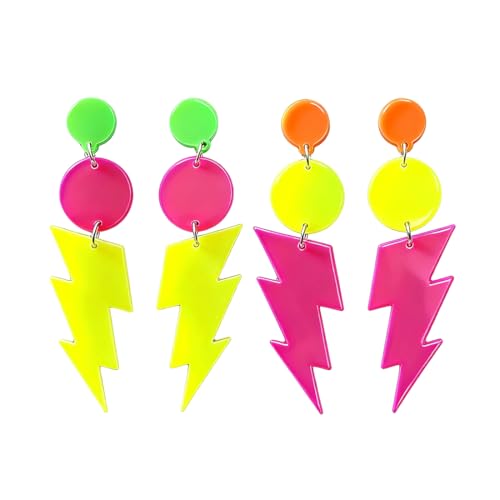 Pendientes de Neón para Mujer, 2 Pares, Pendientes de Acrílico Retro de los Años 80 y 90, Pendientes De Retro Halloween, para Fiesta Temática Halloween Navidad, 7.5 x 1.8 cm