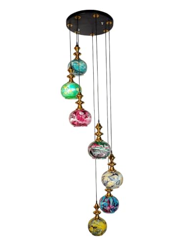 Image of HL Home Lighting Contemporary 7-Light Multicolor Glass Globes Cluster Hanging Light | Pendant Lamps
