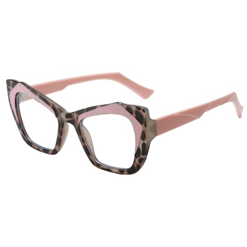 Image of LJCZKA Oversized Blue Light Blocking Glasses Women Cat eye Eyeglasses Anti Eye satrain Computer Gaming Cateye Glasses