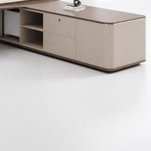 Image of Lakdi The Furniture Co Luxury L-Shape Director Table for CEO Cabin and Premium Executive Office Desk with Walnut Finish - Soft-Edge Design & Integrated Side Storage Unit - LDL-765
