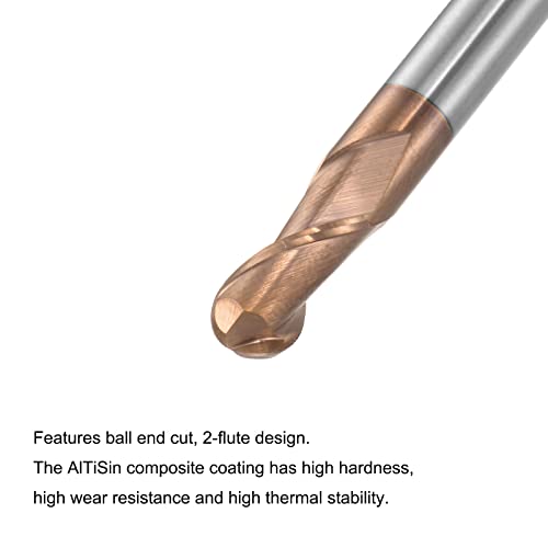 Image of uxcell Ball Nose End Mill 3mm Tip Radius Solid Carbide AlTiSin Coated CNC Router Bits 2 Flute Spiral Milling Cutter HRC55 with 6mm Shank 50mm (2-inch) Length