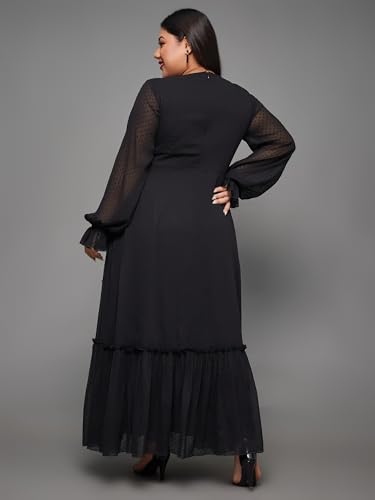 Image of Miss Chase A+ Women's Floral Printed Relaxed Fit V -Neck 3 /4Th Sleeve Georgette Maxi Dress