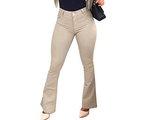 Calça Boca De Sino Feminina Jeans Flare Creme Color (42)