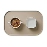 Napfunterlage Hund,BPA-Freie Silikonmatte mit Rand Gummi-Hundenapf Unterlage für Futter- und Wassernäpfe,Khaki Rechteckig Stilvolle Minimalistische Haustiermatte,44L*27B*1H cm Hält Zwei Hundenäpfe
