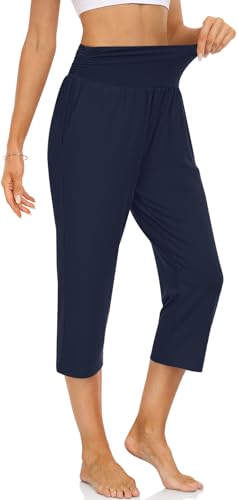 Image of UEU Women's Yoga Capri Pants Loose Soft Drawstring Workout Sweatpants