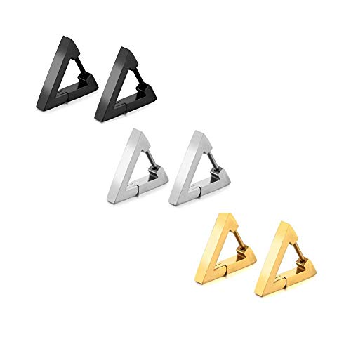 Halawly Men Earrings, Stainless Steel Hoop Stud Earrings Set for Women, Sliver Gold Black Cross Dangle Earrings Set