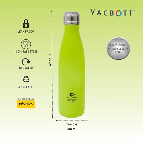 Image of Clay Craft VACBOTT Stark Double Walled 18 Hours Hot and 24 Hours Cold Flask Water Bottle-500ML, 2-Piece(Green) Leak Proof|Easy to Carry|Gym Bottle|Home|Kitchen|Hiking|Travel Bottle|BIS Certified