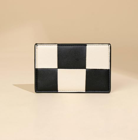 Checkered Wallet-Slim Minimalist RFID Blocking Credit Card Holder for Men&Women,Woven PU Leather Front Pocket Organizer with 5 Card Slots,Multifunctional Travel Money Clip Wallet Gift(black)4