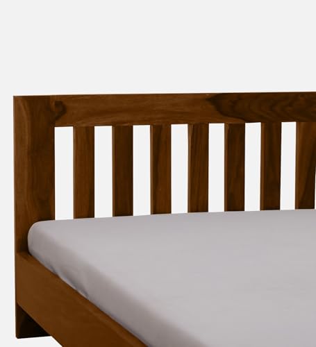 Image of Medley Wood Single Bed Without Storage for Bedroom Home Solid Wood Without Storage Single Palang Cot for Hotels with Headboard (Single Size, Teak Finish, 1 Piece)