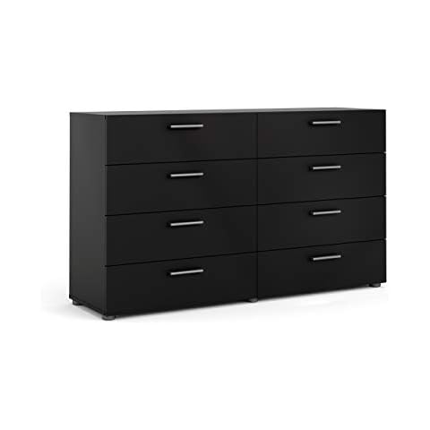 Tvilum, 8 Drawer Double Dresser, Bedroom, Modern Silver Drawer Handles, Contemporary, Black Cover
