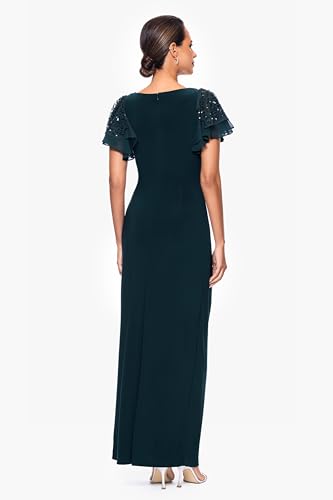 Image of Betsy & Adam Women's Flutter Sleeve Sequin Embellished V-Neck Maxi Dress, Pine, 6