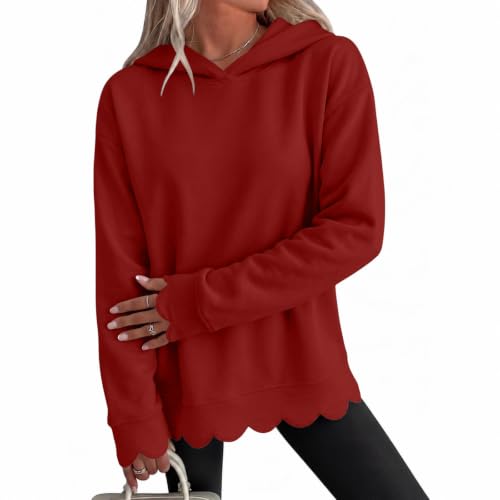 Hooded Sweatshirts for Women Cotton Scalloped Hem Oversized Pullover Tops - image 1