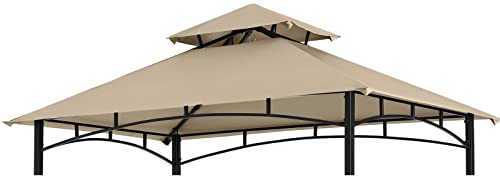 COOSHADE Grill Gazebo Replacement Canopy Roof Outdoor Double Tiered Barbecue Gazebo Top Cover Fit for Model L-GG001PST-F (Beige)