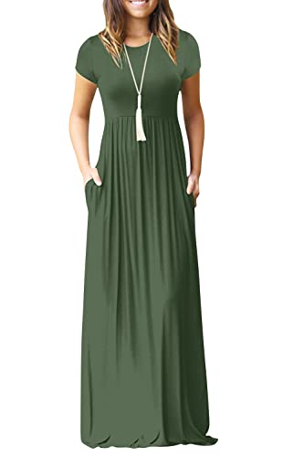 Image of EUOVMY Women's Short Sleeve Loose Plain Maxi Dresses Casual Vacation Long Dresses with Pockets