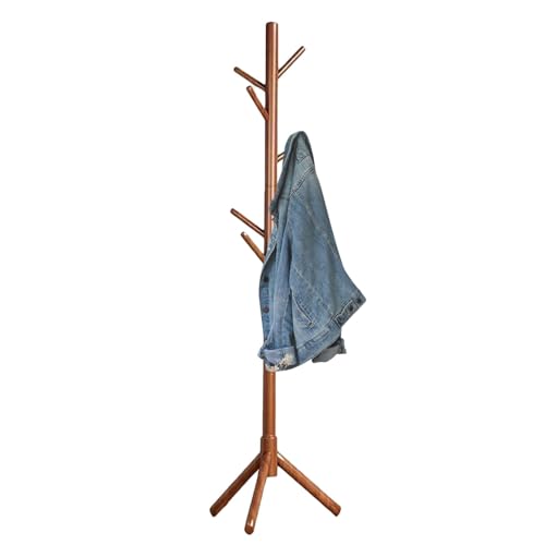 Genérico Wooden Coat Rack, Freestanding Coat Tree with 8 Hooks, Stable Hat and Clothes Stand, Space-Saving Entryway Organizer for Hallway Bedroom Apartment Furniture, 67.72x14.96 inches
