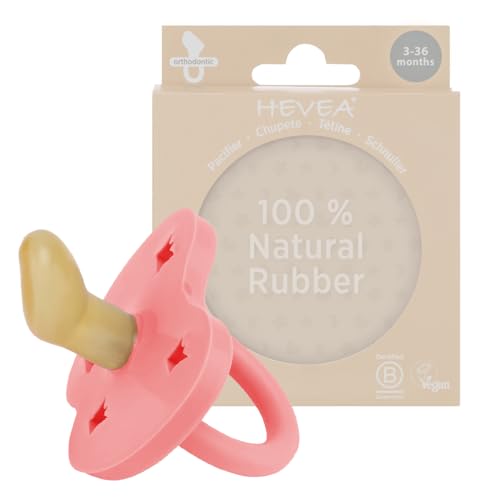 HEVEA Chupete de goma natural ortodóntico para 3-36 meses, paquete individual, color guayaba