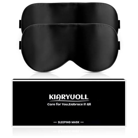 KIARYUOLL Silk Sleep Mask, 2 Count (Pack of 1) 100% Mulberry Silk Fabric with Adjustable Strap for Sleeping, Light Blocking Gifts Cover
