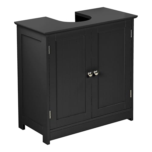Taylor & Brown Under Sink Bathroom Cabinet Storage Cupboard Organiser Free Standing Wooden Sink Storage Unit Basin with Shelf Black 60cm x 30cm x 60cm